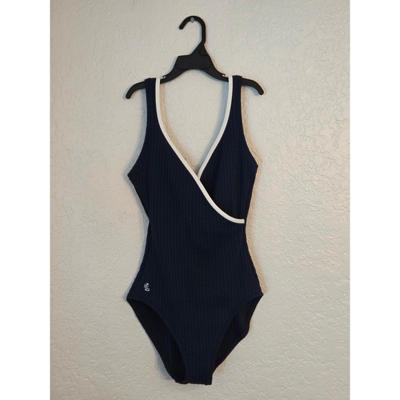 Lauren Ralph Lauren Cable‎ Knit Trimmed One Piece Swimsuit Navy Blue Size 6/8 - Picture 11 of 12